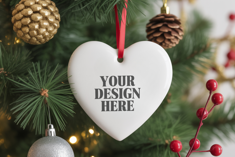 Christmas Love Heart Ornament Mockup | Holiday Hanging