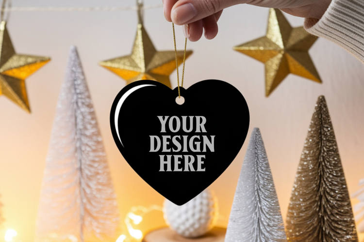 Romantic Christmas Ceramic Heart Ornament Mockup | Holiday