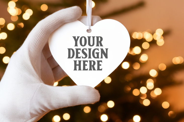 Heart Shaped Christmas Ornament Mockups | Frosted Glass Holi