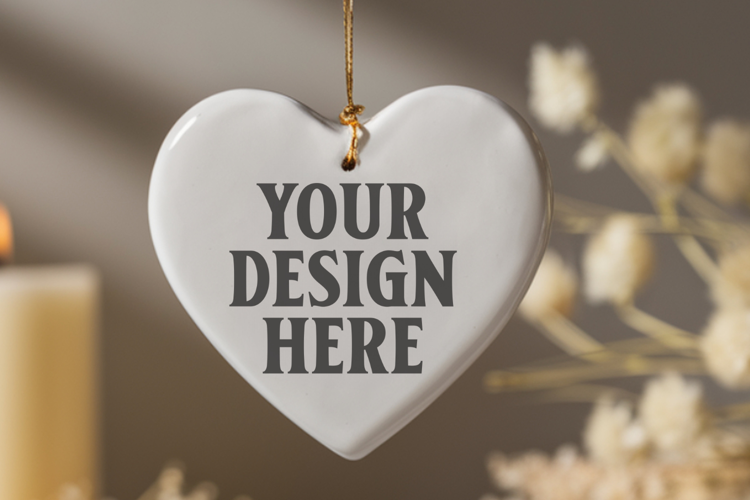 Christmas Heart Ornaments Mockup | Hanging Glass Heart Ornam