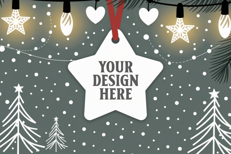 Christmas Star Ceramic Ornaments Mockup