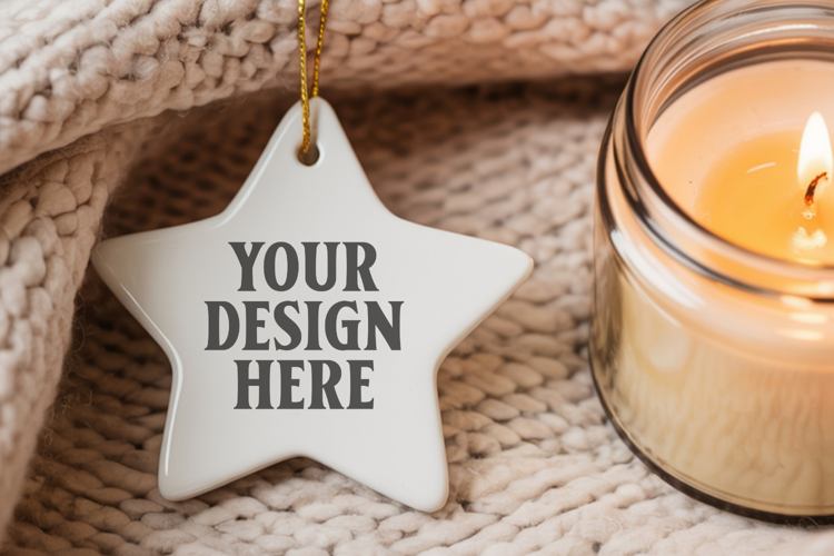Christmas Star Ceramic Ornaments Mockup | Holiday Star Ornam