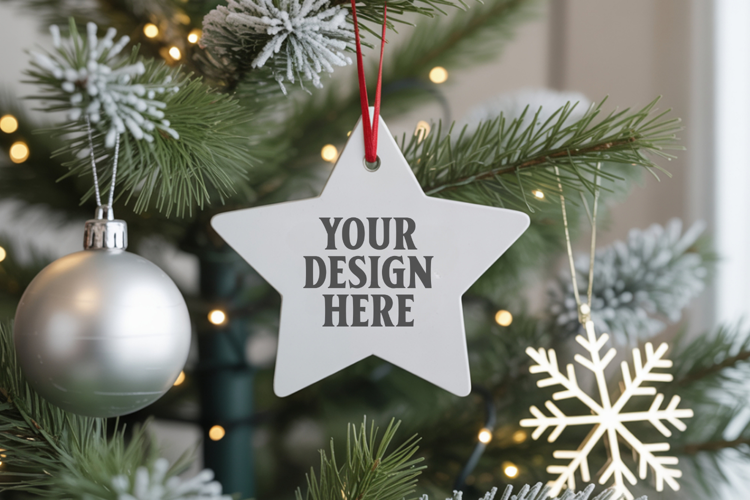 Christmas Star Ceramic Ornament Mockup | Cozy Boho Holiday D