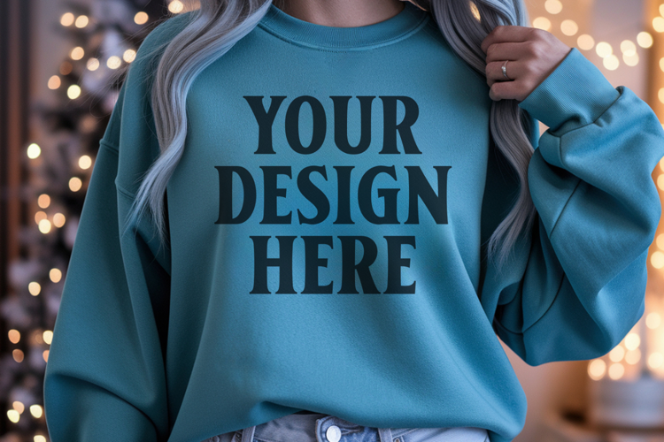 Comfort Colors 1566 Blue Spruce Sweatshirt Mockup, Cozy Boho