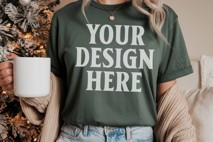 Blue Spruce Comfort Colors 1717 Christmas Shirt Mockup, Cozy
