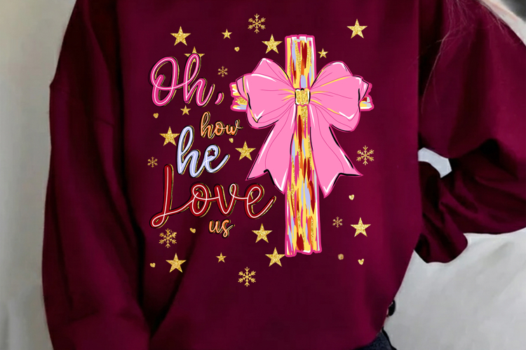 Oh how he loves us png, Valentine Christian png, Brushstroke