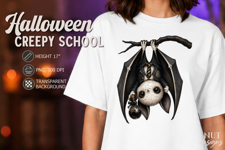 Creepy School Bat magical potion bottle Gothic Halloween PNG