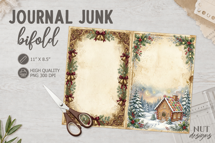 Vintage Christmas Journal junk ice skates window