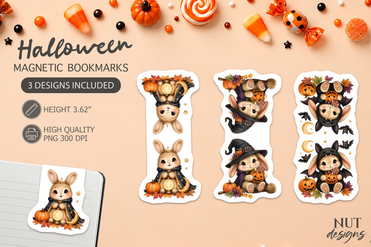 Halloween Witch Bunny Magnetic Bookmarks Baby Animal example image 1