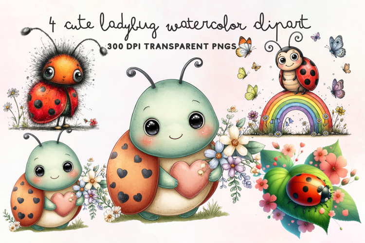 Cute Ladybug Watercolor Clipart PNG