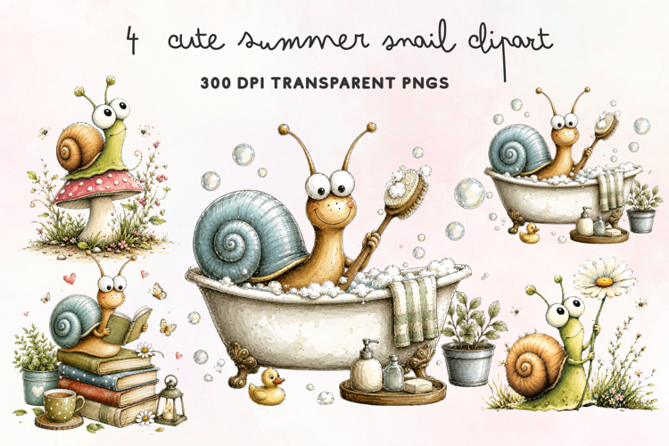 Cute Summer Snail Clipart PNG
