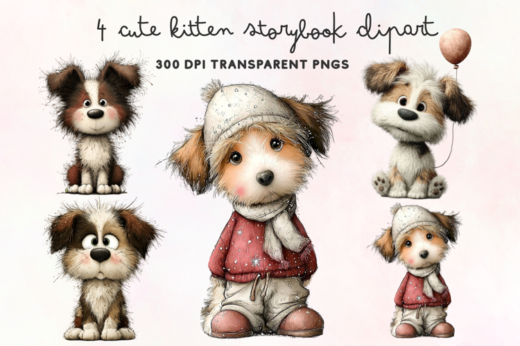 Cute Watercolor Dogs Clipart PNG