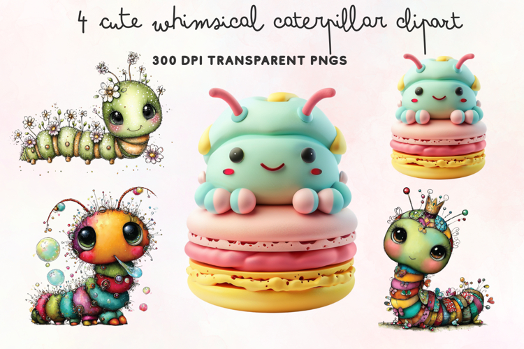 Cute Whimsical Caterpillar Clipart PNG example image 1