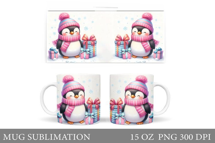 Cute Penguin Mug Design. Christmas Mug Sublimation