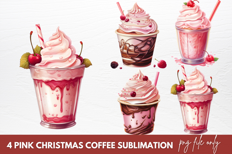 Pink Christmas Coffee Sublimation, Christmas Coffee Clipart