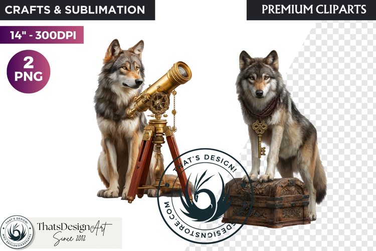 Watercolor Mystic Wolf Fantasy Clipart animal PNG Graphics
