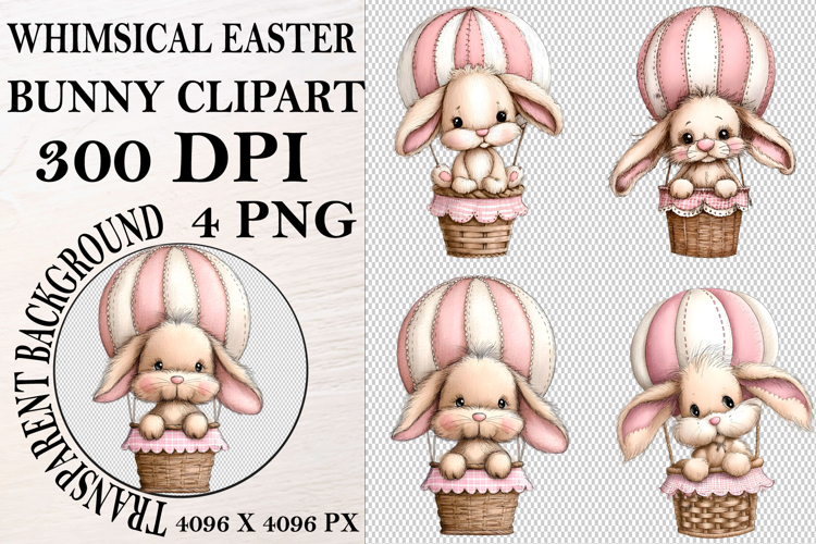 Whimsical Bunny Easter Clipart, Watercolor Easter Bunny PNG