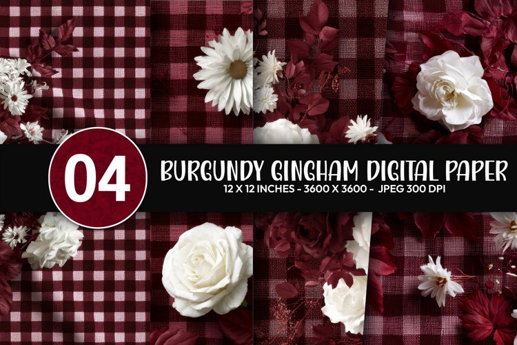 Burgundy Gingham Digital Paper example image 1