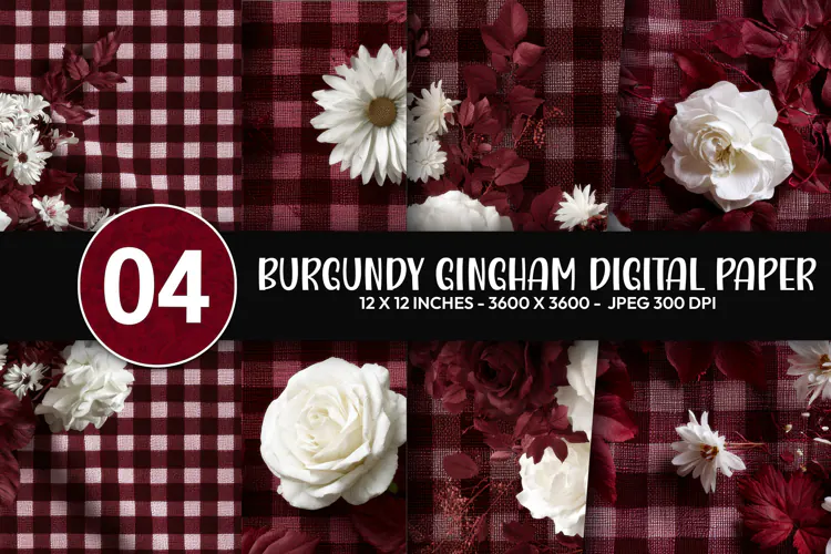 Burgundy Gingham Digital Paper