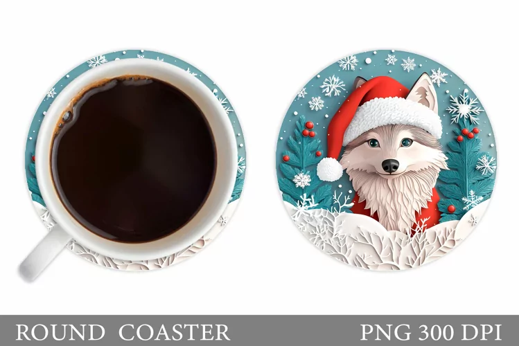 Wolf Coaster Design. Christmas Coaster Sublimation