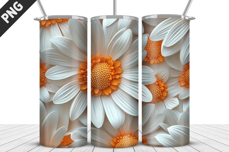 3D Daisy Flowers 20oz Tumbler Wrap | Sublimation Design