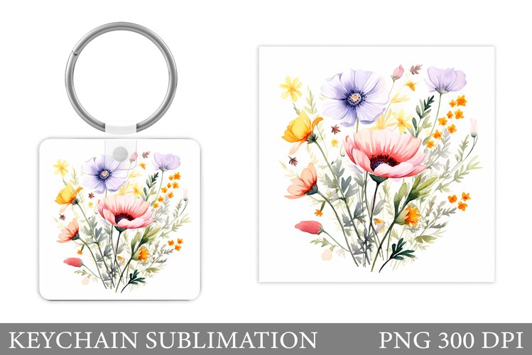 Wildflowers Keychain Design. Square Keychain Flowers example image 1