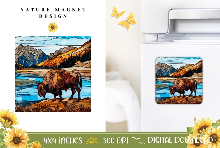 Stained Glass Bison Magnet Template, Nature Magnet PNG