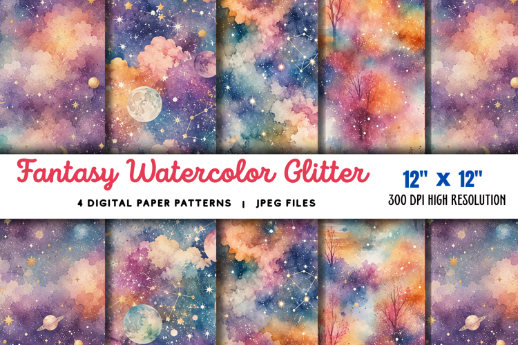 Fantasy Watercolor Glitter Background JPG