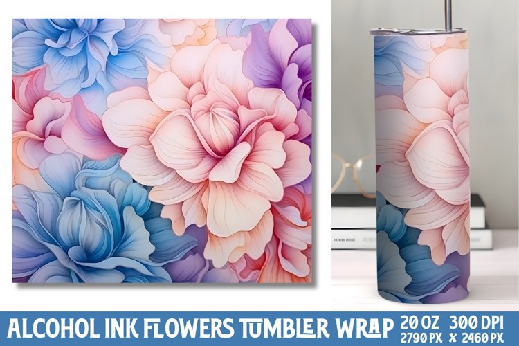 Pastel Alcohol Ink Flowers Tumbler Wrap