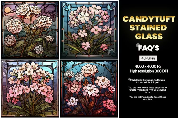 Stained Glass Candytuft Square Coaster - 04 Variations