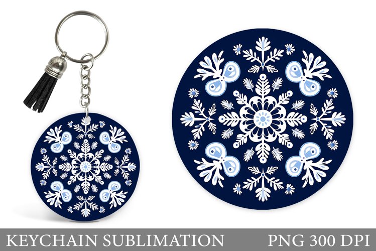 Snowflake Round Keychain. Snowflake Keychain Design