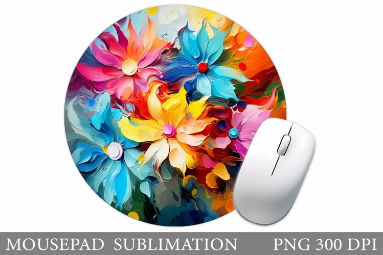 Flowers Mouse Pad Design. Flowers Round Mouse Pad Template