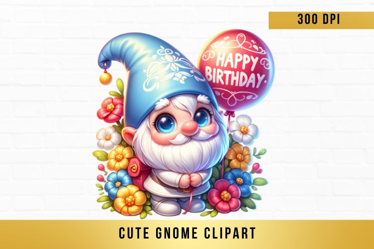 watercolor cute gnome clipart, birthday gnome sublimation example image 1