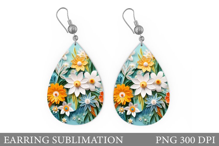 3D Flowers Earring. Flowers Teardrop Earring