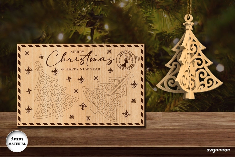 3D Christmas Tree Ornament Card Laser Cut | Christmas | SVG
