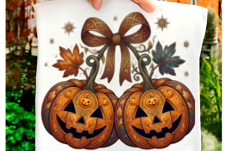 Halloween Pumpkin Bow Patchwork PNG