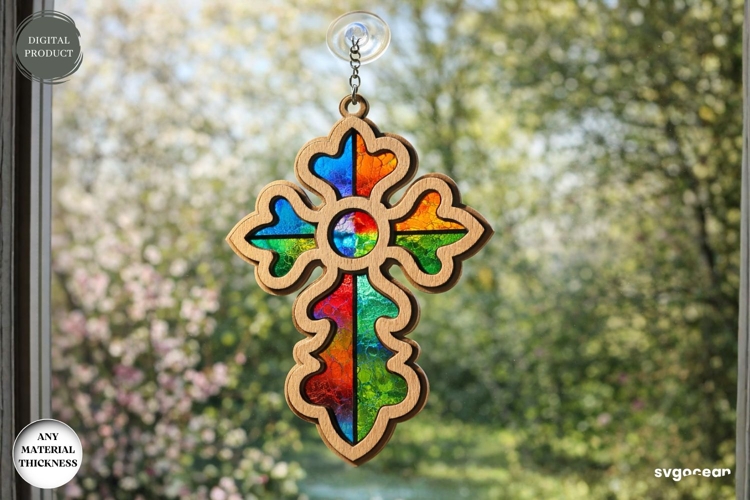 Cross Suncatcher Laser Cut | Religious Ornament | SVG