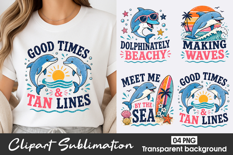 Cute Dolphin Clipart Sublimation PNG