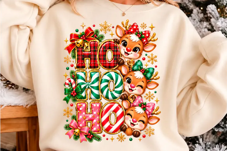 Ho Ho Ho Cute Christmas Reindeer PNG Christmas T-shirt desig