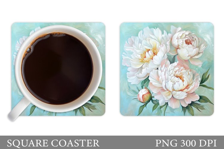 Peony Coaster Sublimation. Floral Coaster Design example image 1