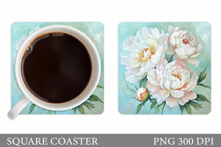 Peony Coaster Sublimation. Floral Coaster Design