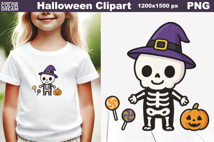 Cute Halloween Skeleton Clipart | PNG for Shirts & Mugs