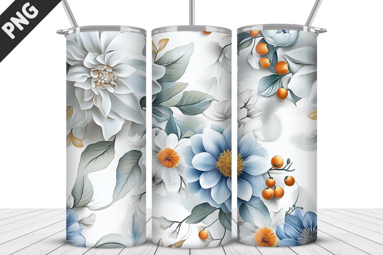 3D Daisy Flowers 20oz Tumbler Wrap | Sublimation Design example image 1