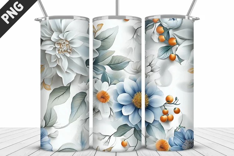 3D Daisy Flowers 20oz Tumbler Wrap | Sublimation Design