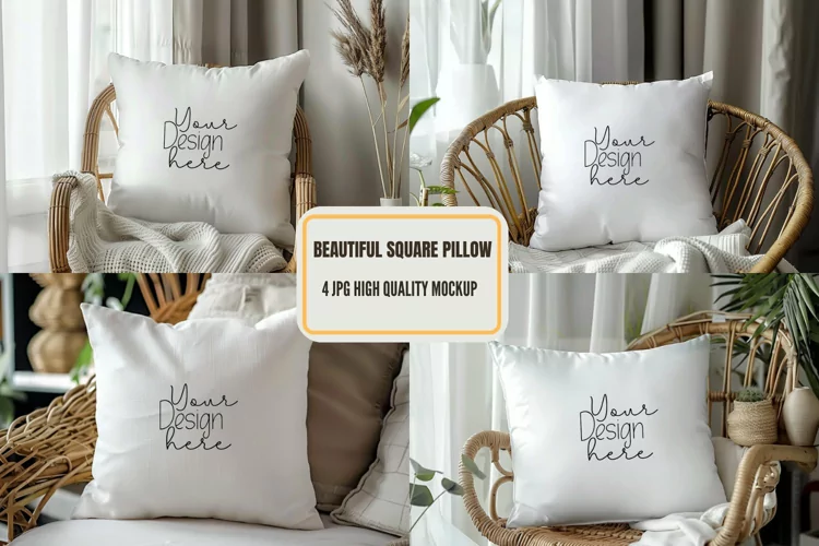 Pillow Mockup, White Square Pillow Mockup, Lay Flat Pillow