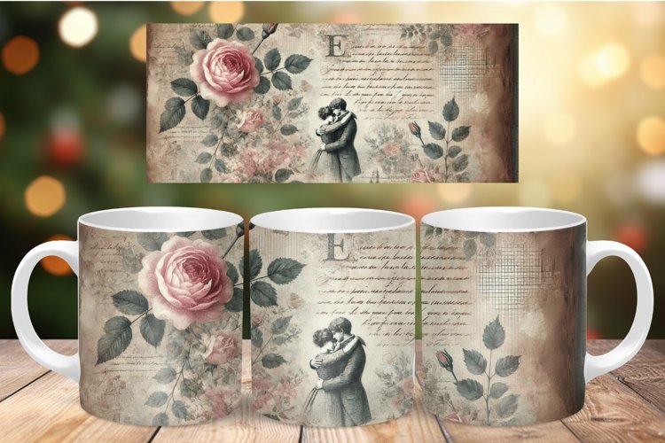 Valentine Mug Wrap Sublimation - vintage flowers with couple
