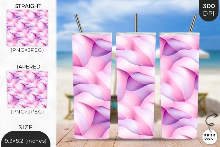 3D Pink Inflated Puffy Tumbler Wrap | 3D Sublimation Wrap