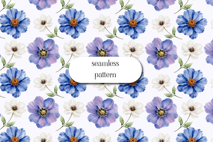 Blue Purple Floral Seamless Watercolor Pattern Design