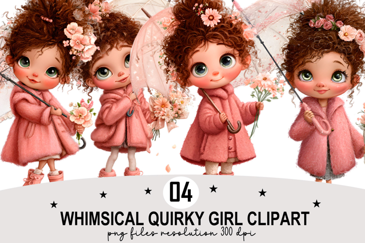 Whimsical Quirky Girl Clipart Watercolor PNG