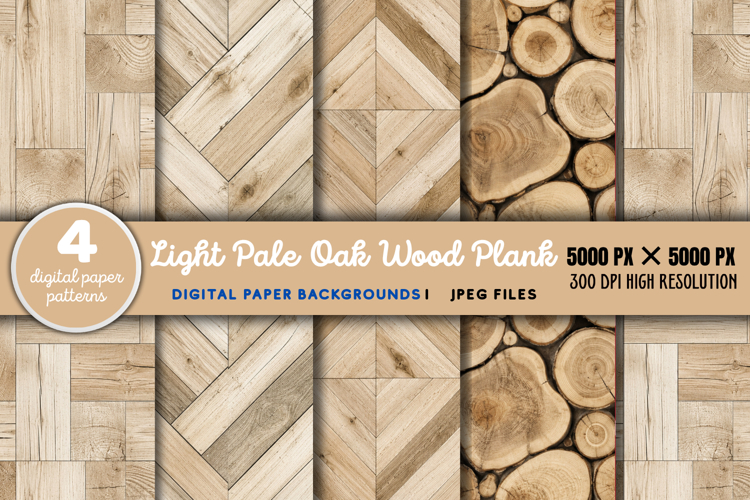 Light Pale Oak Wood Plank Digital Paper JPG